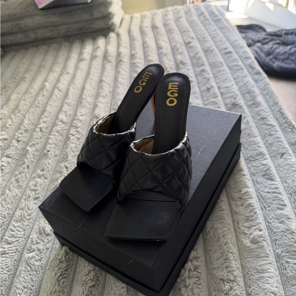 EGO Black Quilted Mules